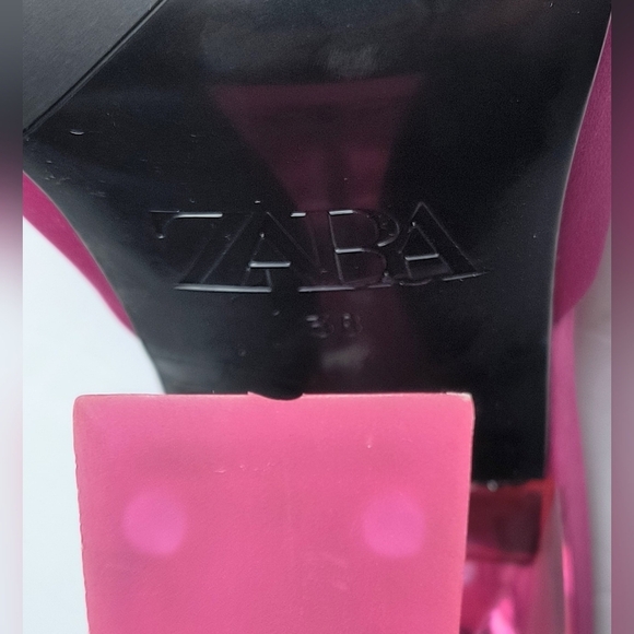 Zara Pink Methacrylate Vibrant Minimalist Style Heeled Satin Sandals 38/7.5 - Picture 7 of 9